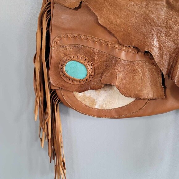 Handmade leather and cow hide bag with Turquoise stone, made by Sweet Smoke Bags - Picture 5 of 15